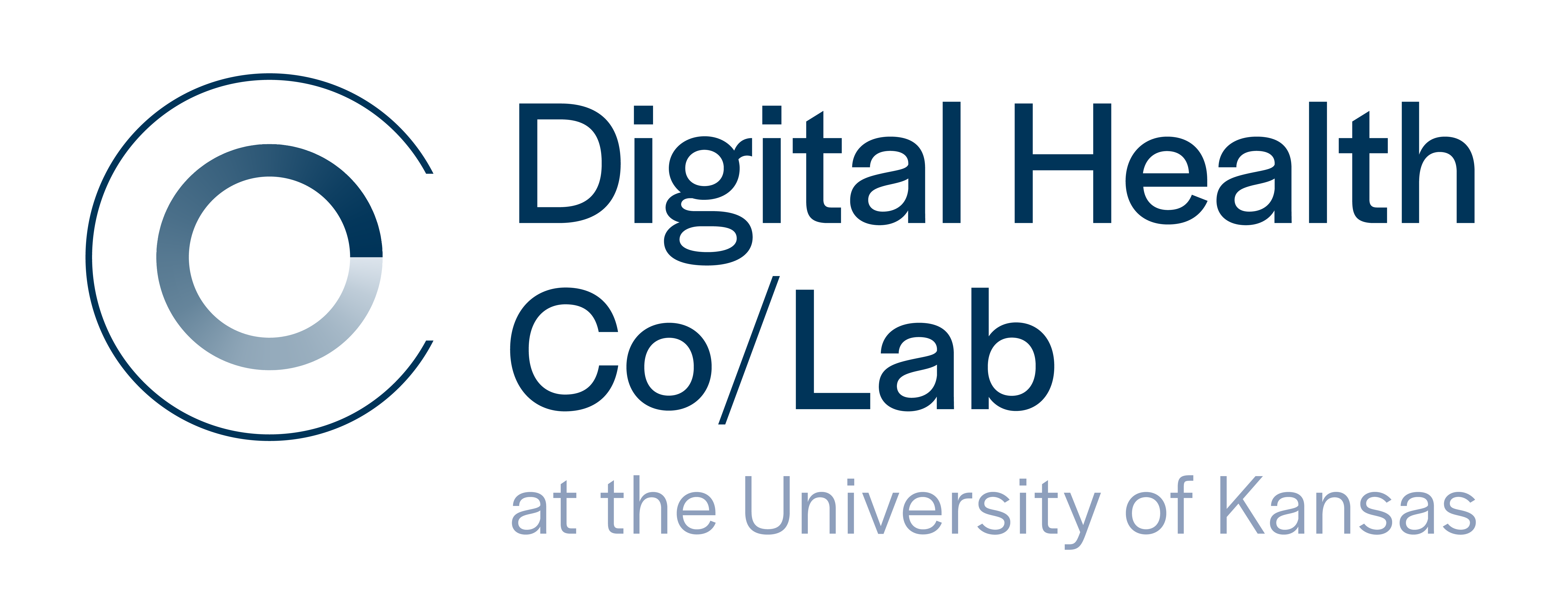 thin blue semi-circle with gradient inner circle logo for Digital Health Co-Lab at the University of Kansas